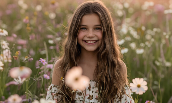 Cute little girl sitting on the grass